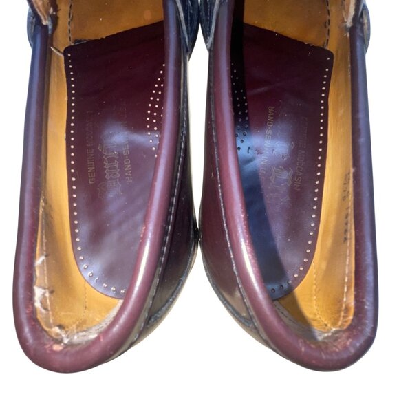 Barrie Men’s Burgundy Leather Hand-Sewn Penny Loafers Slip-On Shoes Size 9.5 - Picture 5 of 10